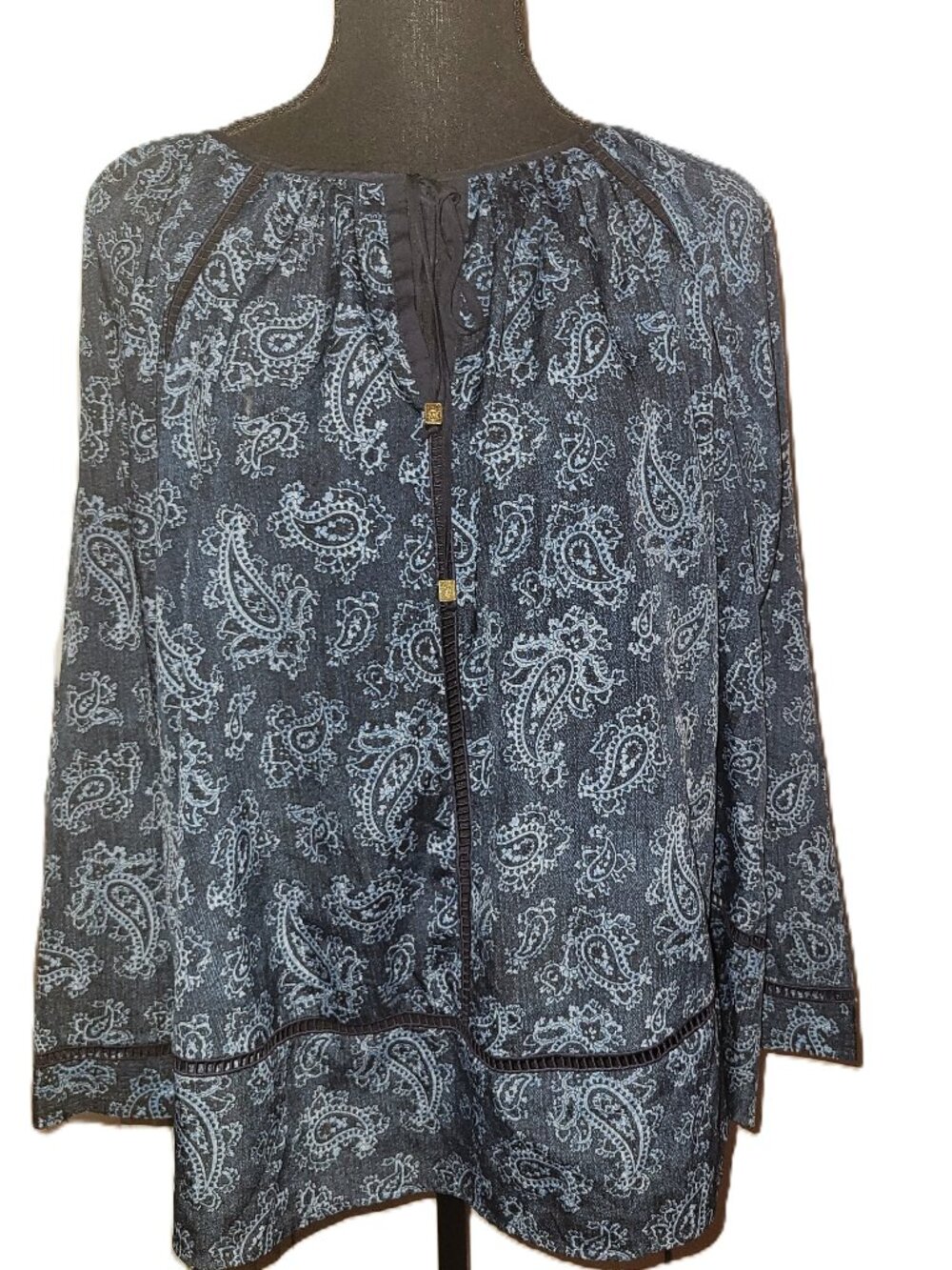 Michael Kors Paisley Dark Chambray Peasant Blouse - M